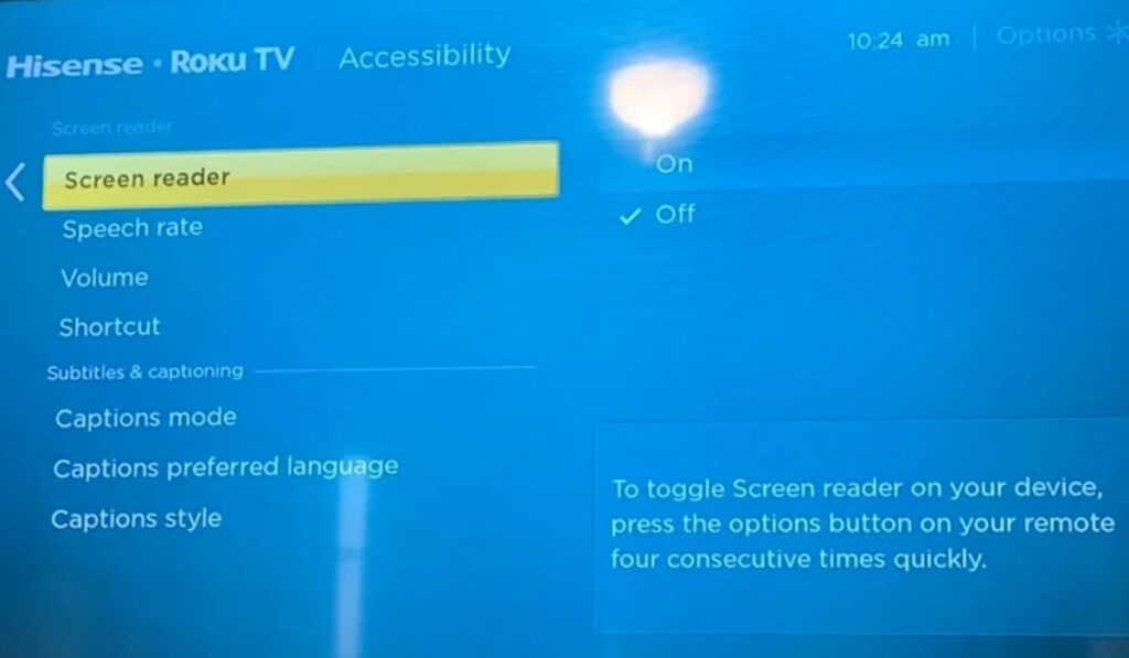 Turn Off Screen Reader on Roku